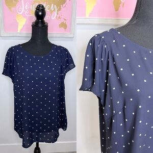 T Tahari Polka Dot Blue Blouse